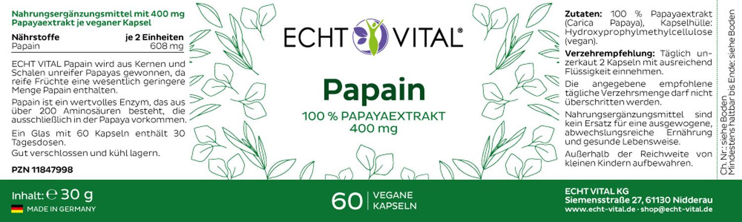 Papain 60 Capsules Von Echt Vital EnergyVital