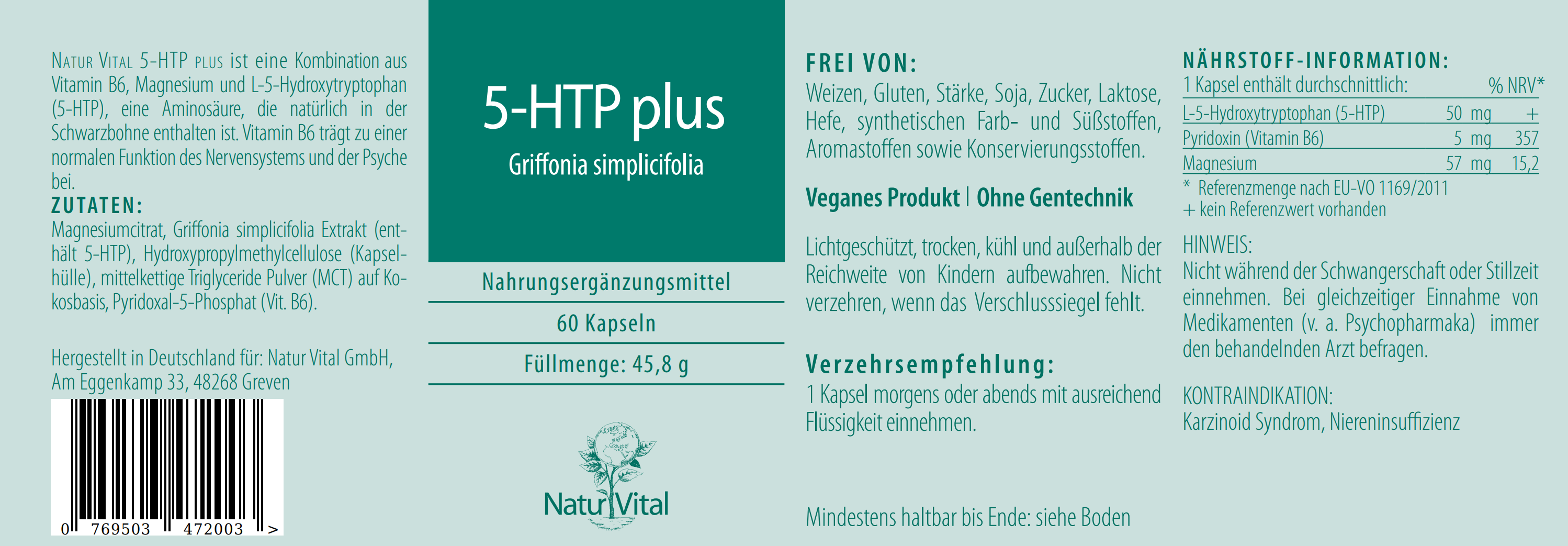 5-HTP plus Etikett von Natur Vital 