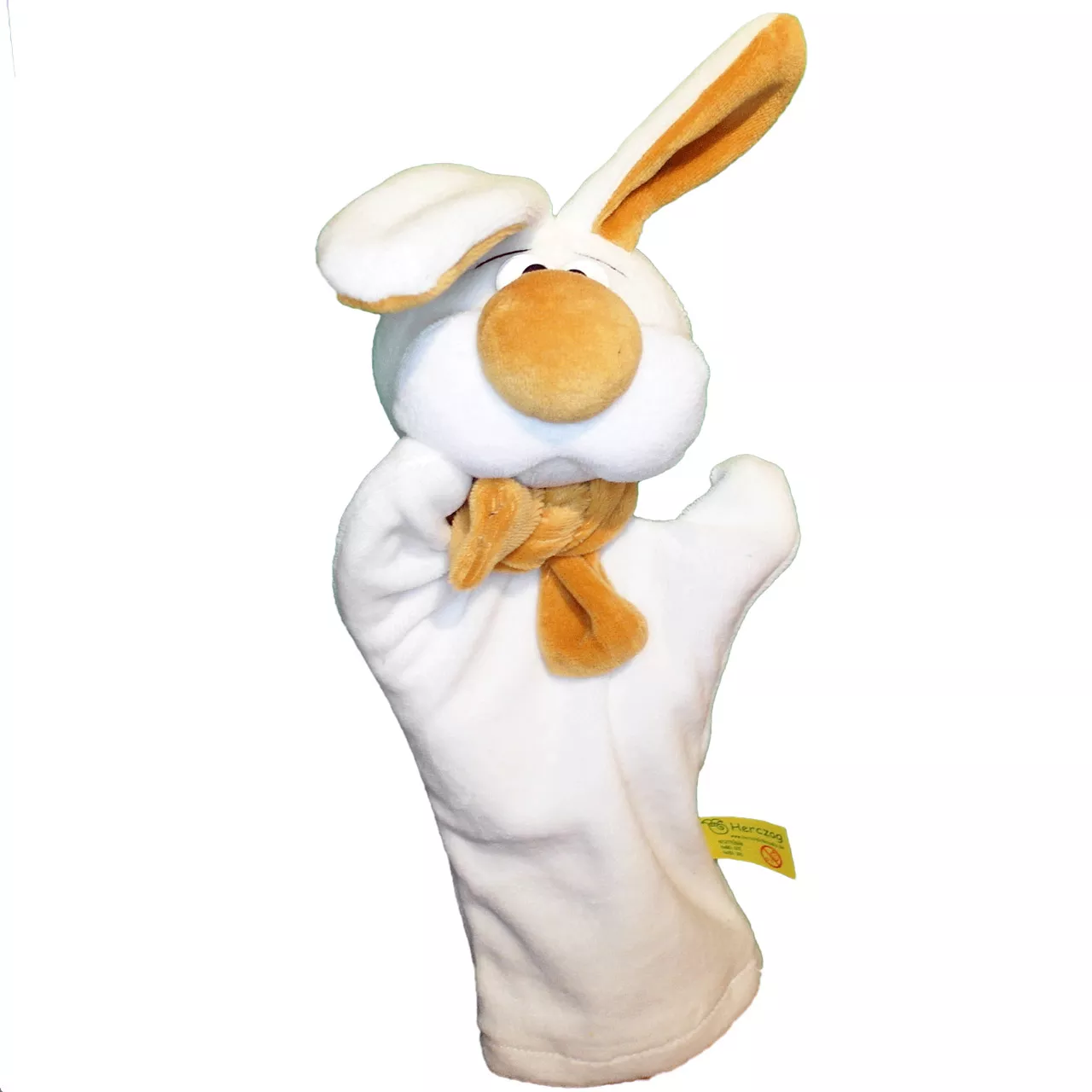 Handpuppe Hase Osterhase weiß mit Rucksack